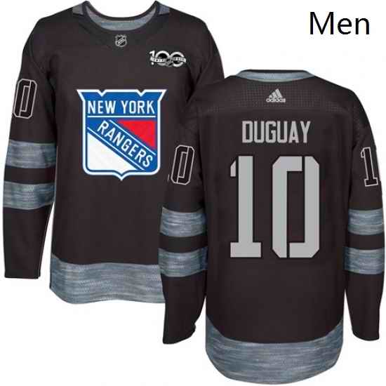 Mens Adidas New York Rangers 10 Ron Duguay Authentic Black 1917 2017 100th Anniversary NHL Jersey
